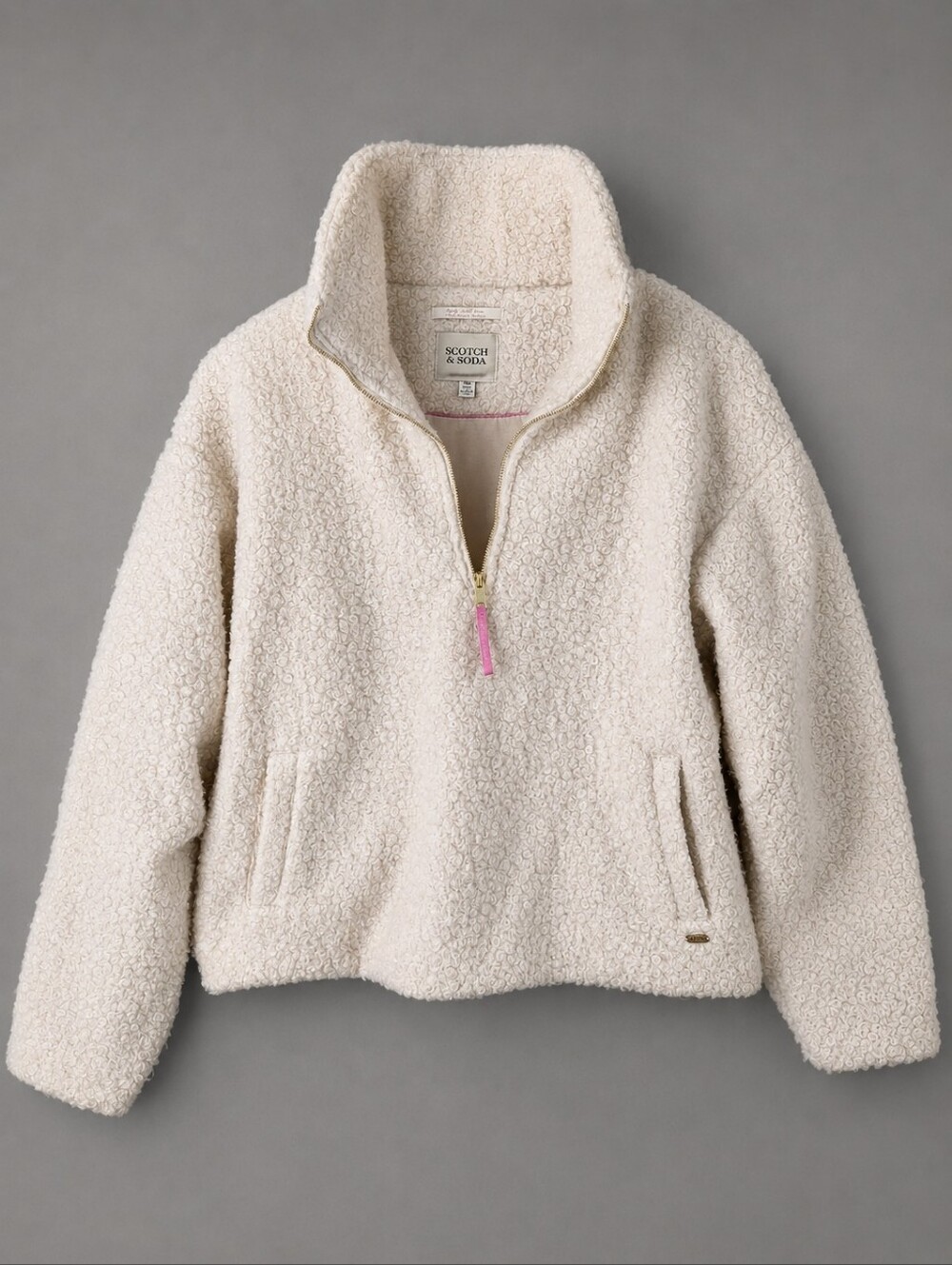 Scotch & Soda Ivory Boucle Sherpa Quarter Zip Pullover Size M
